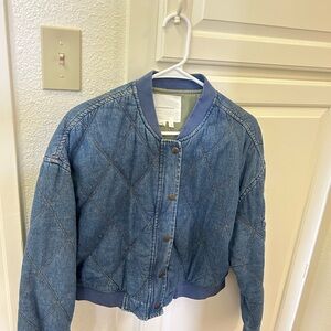 NWT Anthropologie Lindy Quilted Denim Bomber Jacket in Indigo